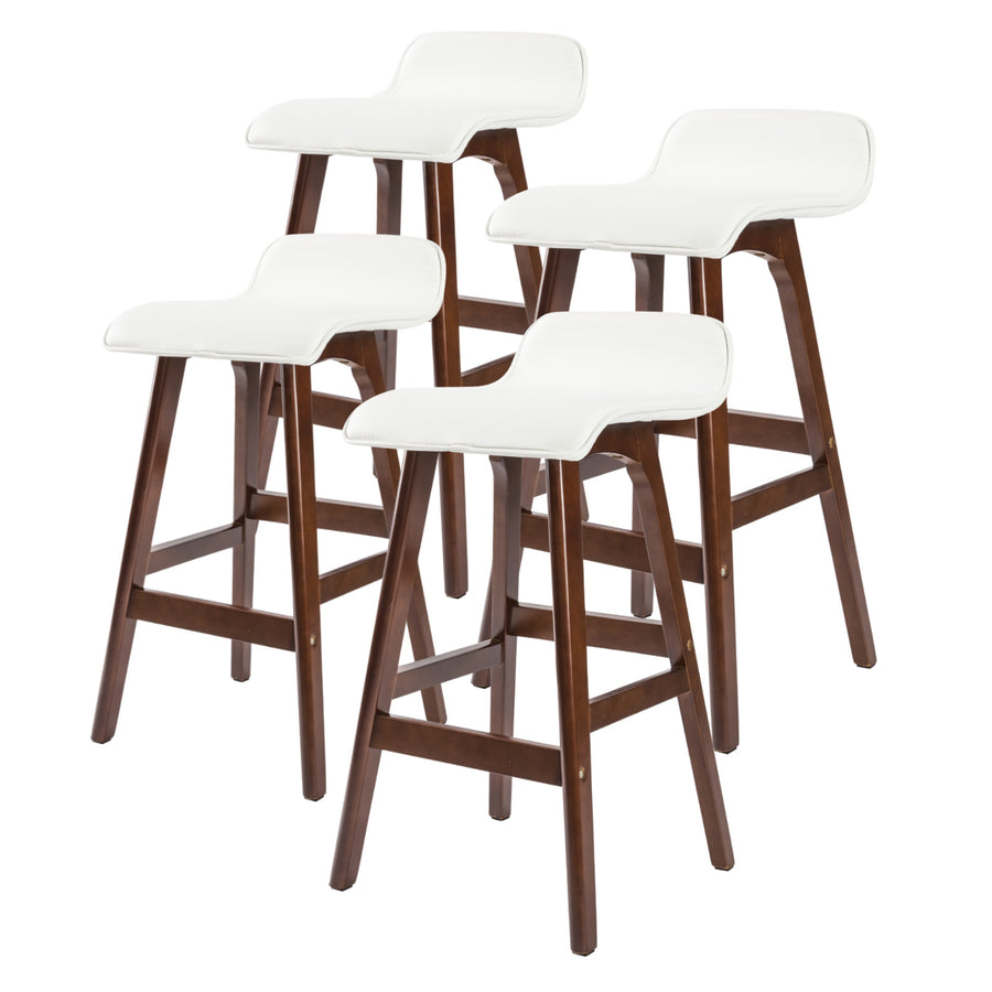 Set of 4 Wooden Bar Stools 65cm Leather Dining Chairs Kitchen - White Homecoze