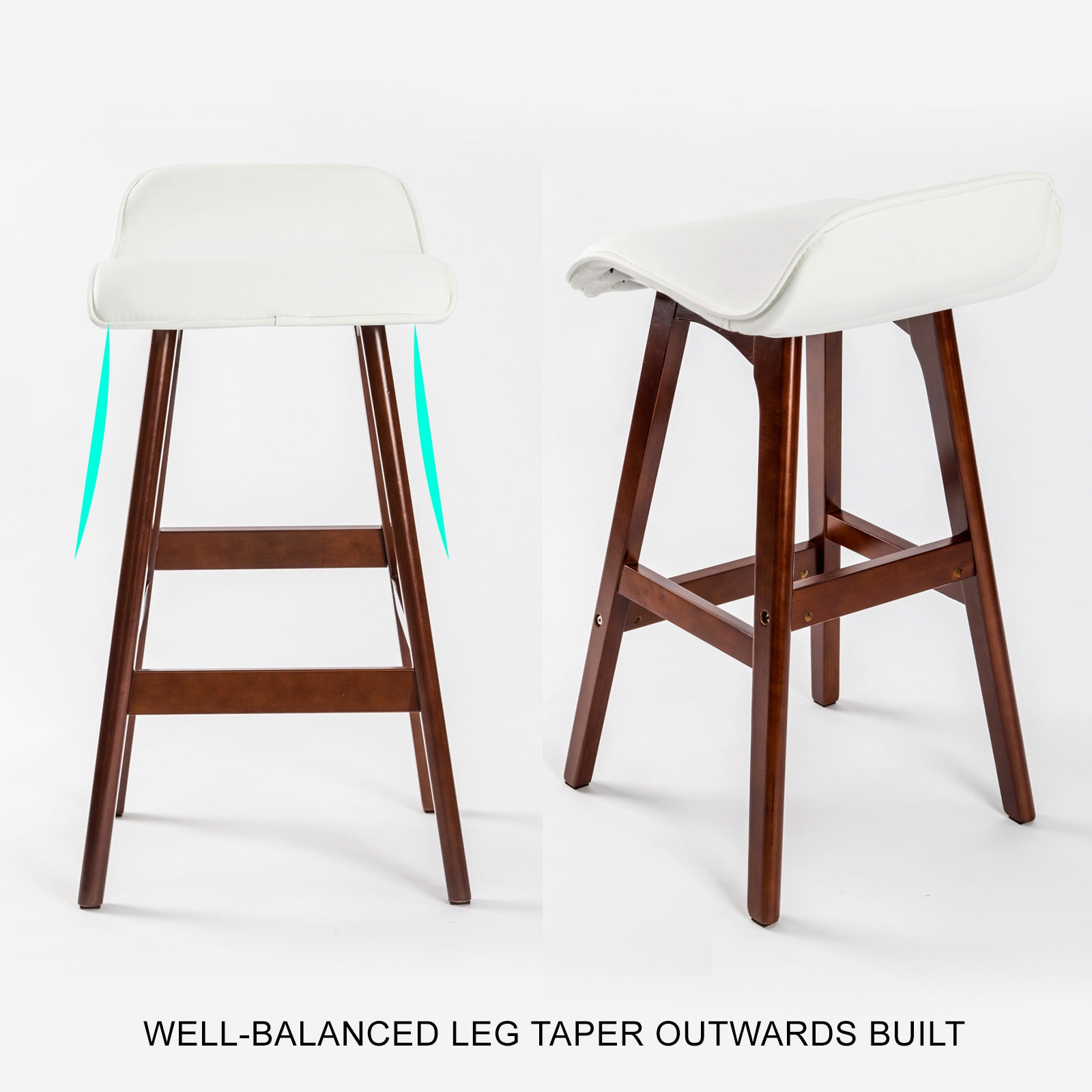 Set of 4 Wooden Bar Stools 65cm Leather Dining Chairs Kitchen - White Homecoze