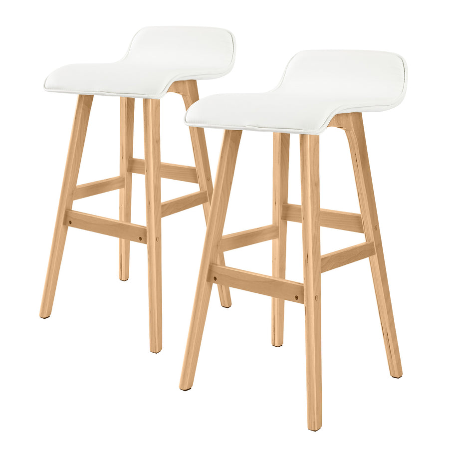 Set of 2 Wooden Bar Stool Sophia PU Leather 74cm - White Homecoze