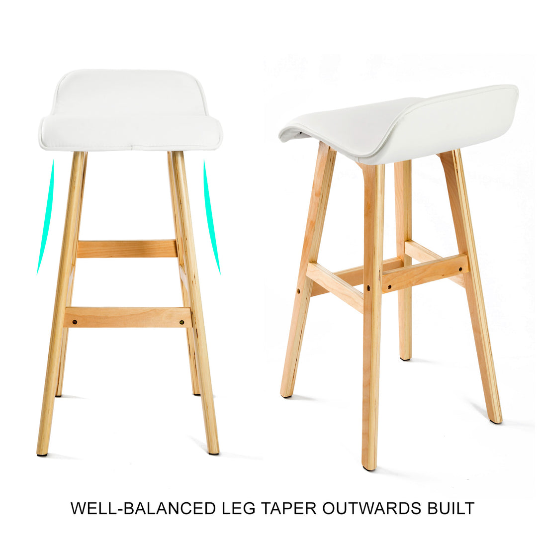 Set of 2 Wooden Bar Stool Sophia PU Leather 74cm - White Homecoze