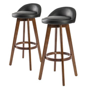 Set of 2 Wooden Bar Stools 72cm Leather Dining Chairs Kitchen - Black Homecoze