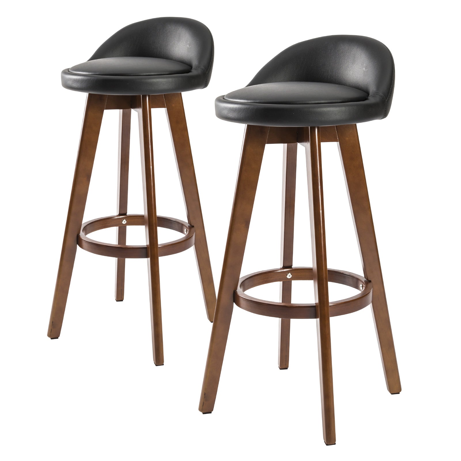 Set of 2 Wooden Bar Stools 72cm Leather Dining Chairs Kitchen - Black Homecoze