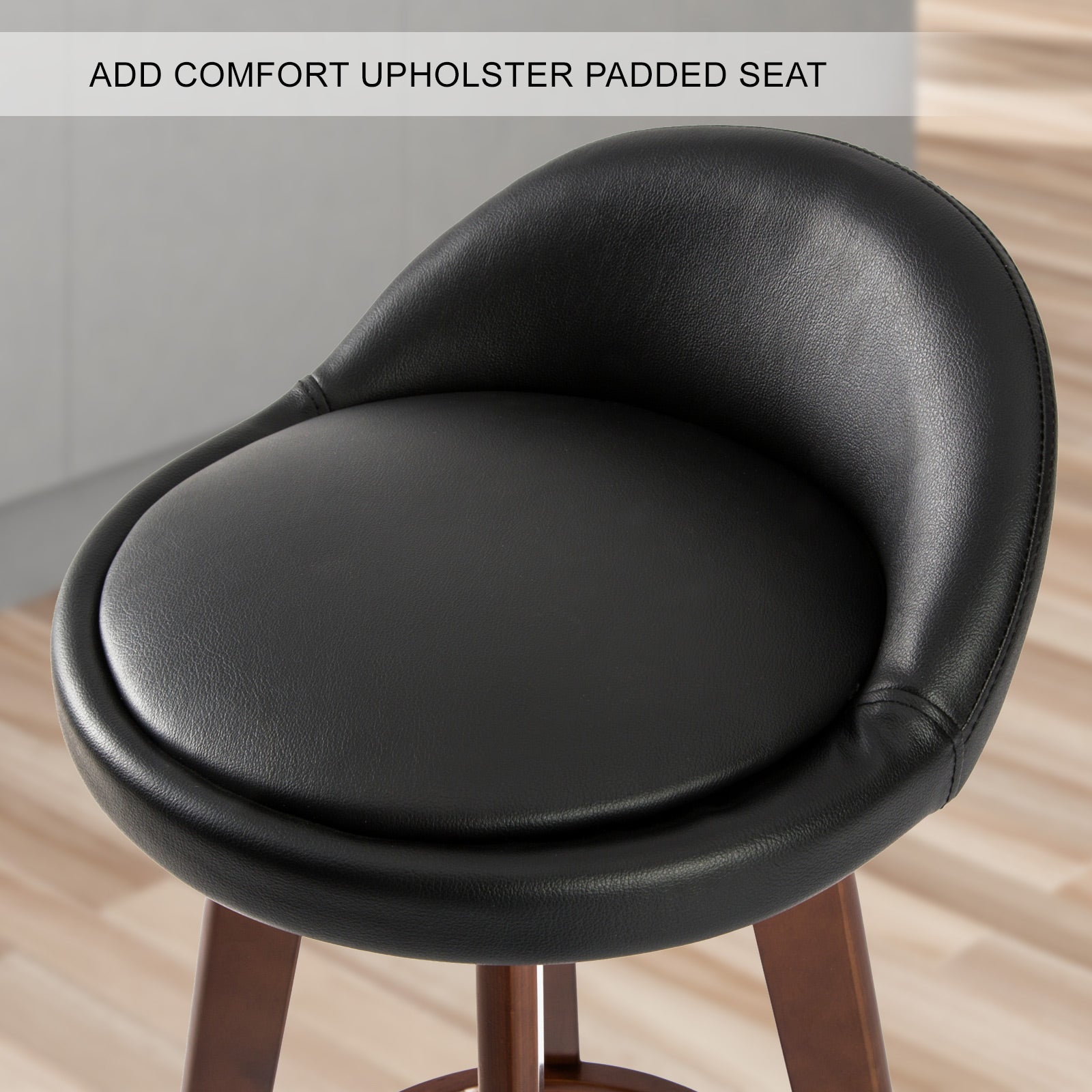 Set of 2 Wooden Bar Stools 72cm Leather Dining Chairs Kitchen - Black Homecoze