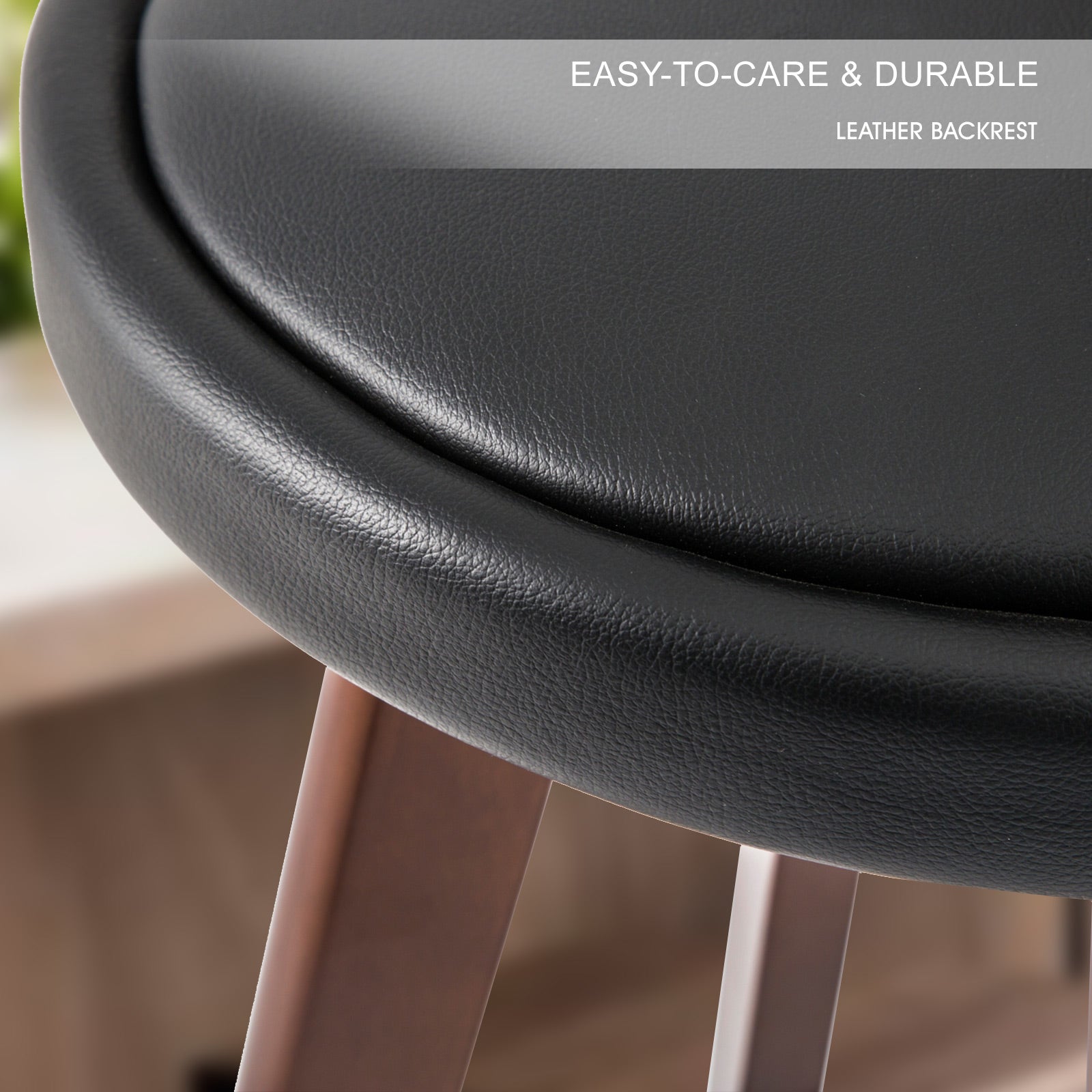 Set of 2 Wooden Bar Stools 72cm Leather Dining Chairs Kitchen - Black Homecoze