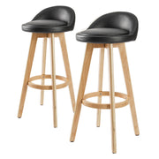 Set of 2 Wooden Bar Stools 72cm Leather Dining Chairs Kitchen - Black Homecoze