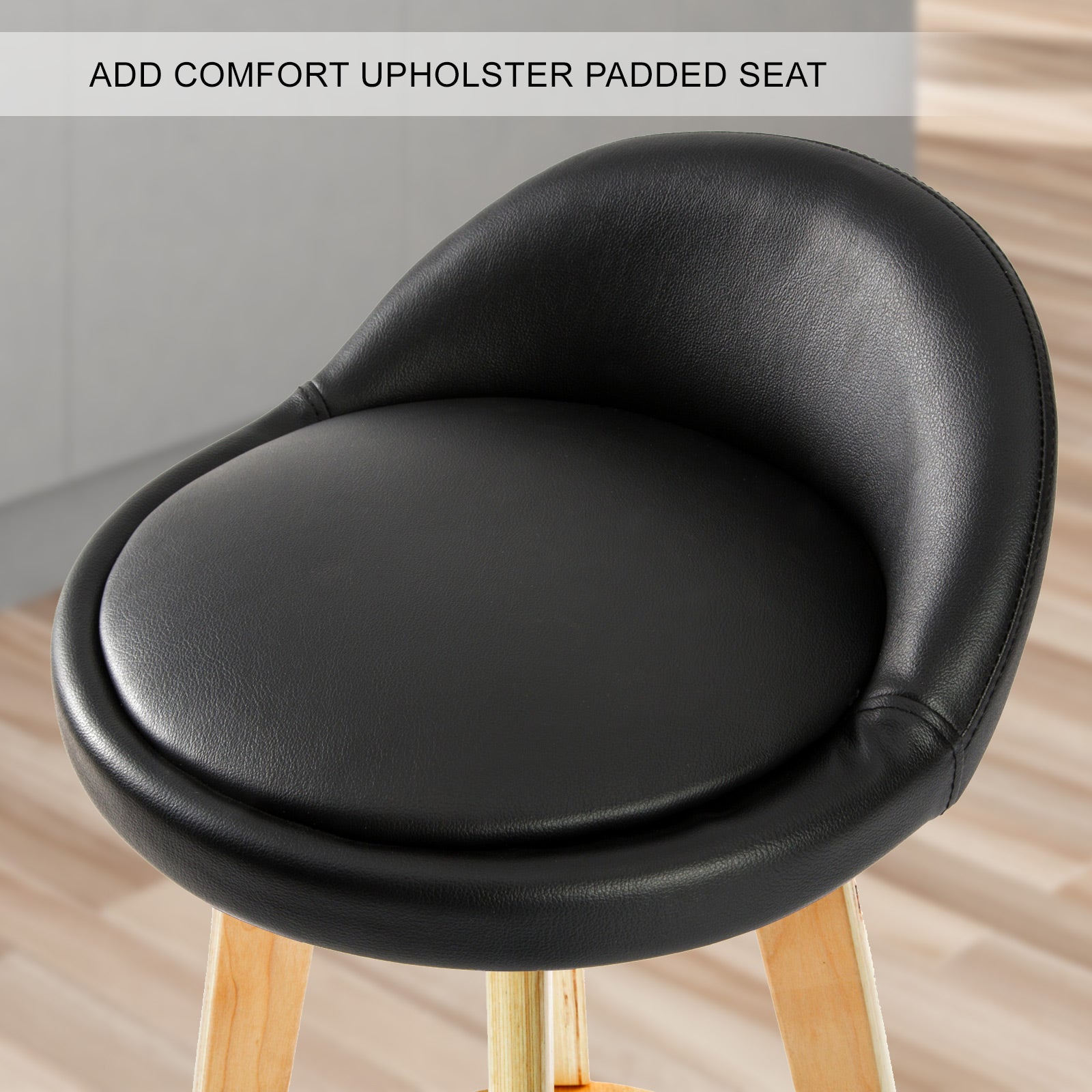 Set of 2 Wooden Bar Stools 72cm Leather Dining Chairs Kitchen - Black Homecoze