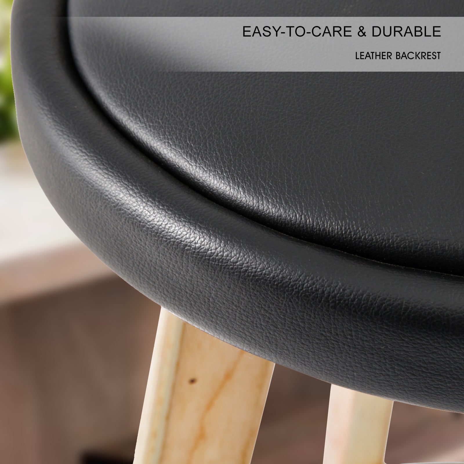 Set of 2 Wooden Bar Stools 72cm Leather Dining Chairs Kitchen - Black Homecoze