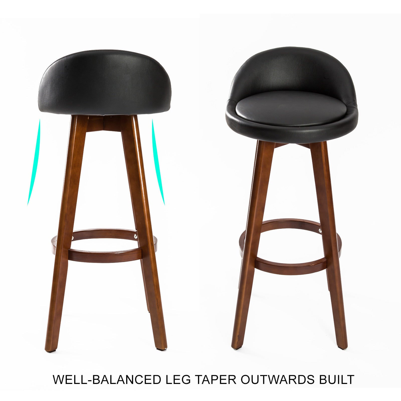 Set of 4 Wooden Bar Stools 72cm Leather Dining Chairs Kitchen - Black Homecoze