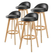 Set of 4 Wooden Bar Stool Leila Swivel PU Leather 72cm - Black Homecoze