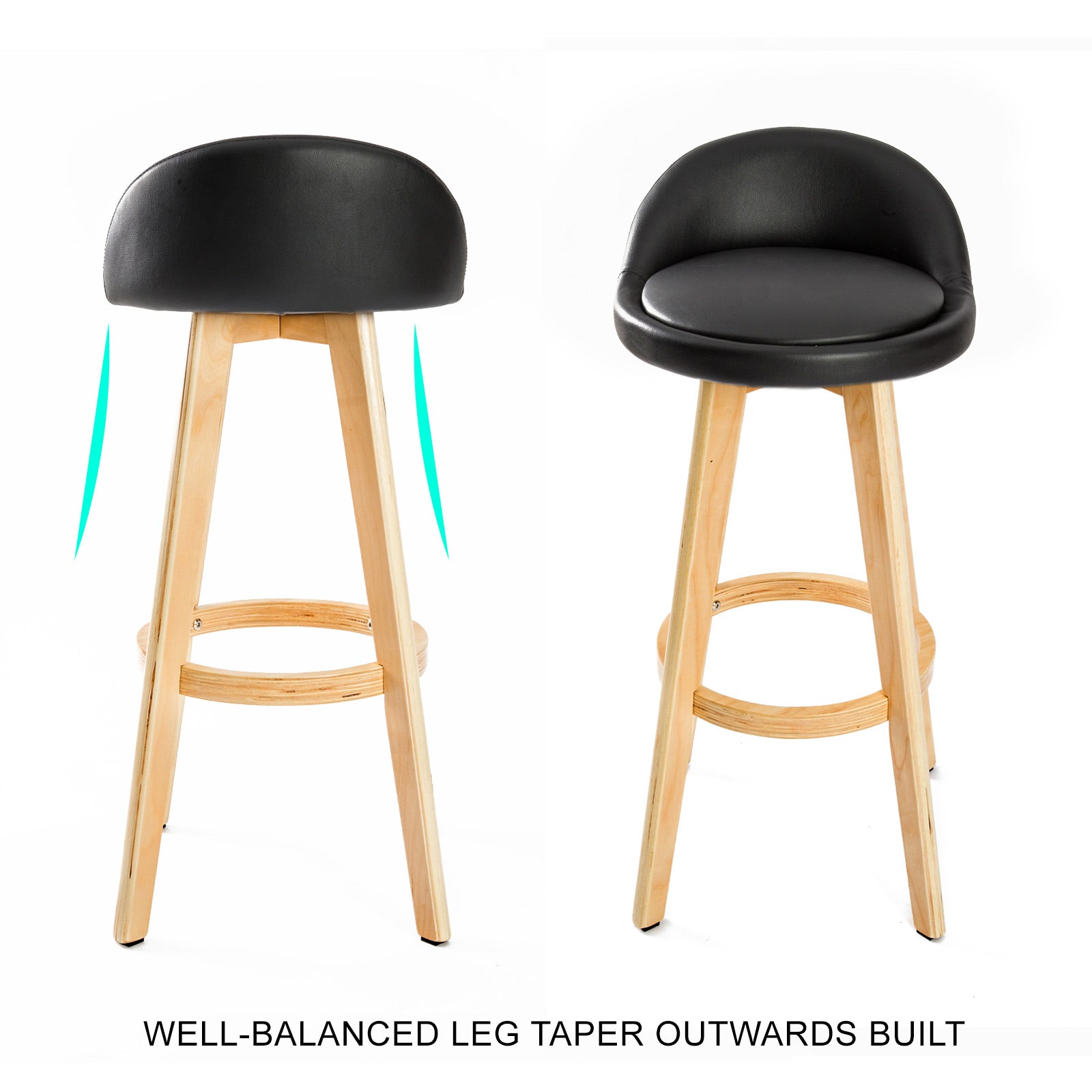Set of 4 Wooden Bar Stool Leila Swivel PU Leather 72cm - Black Homecoze