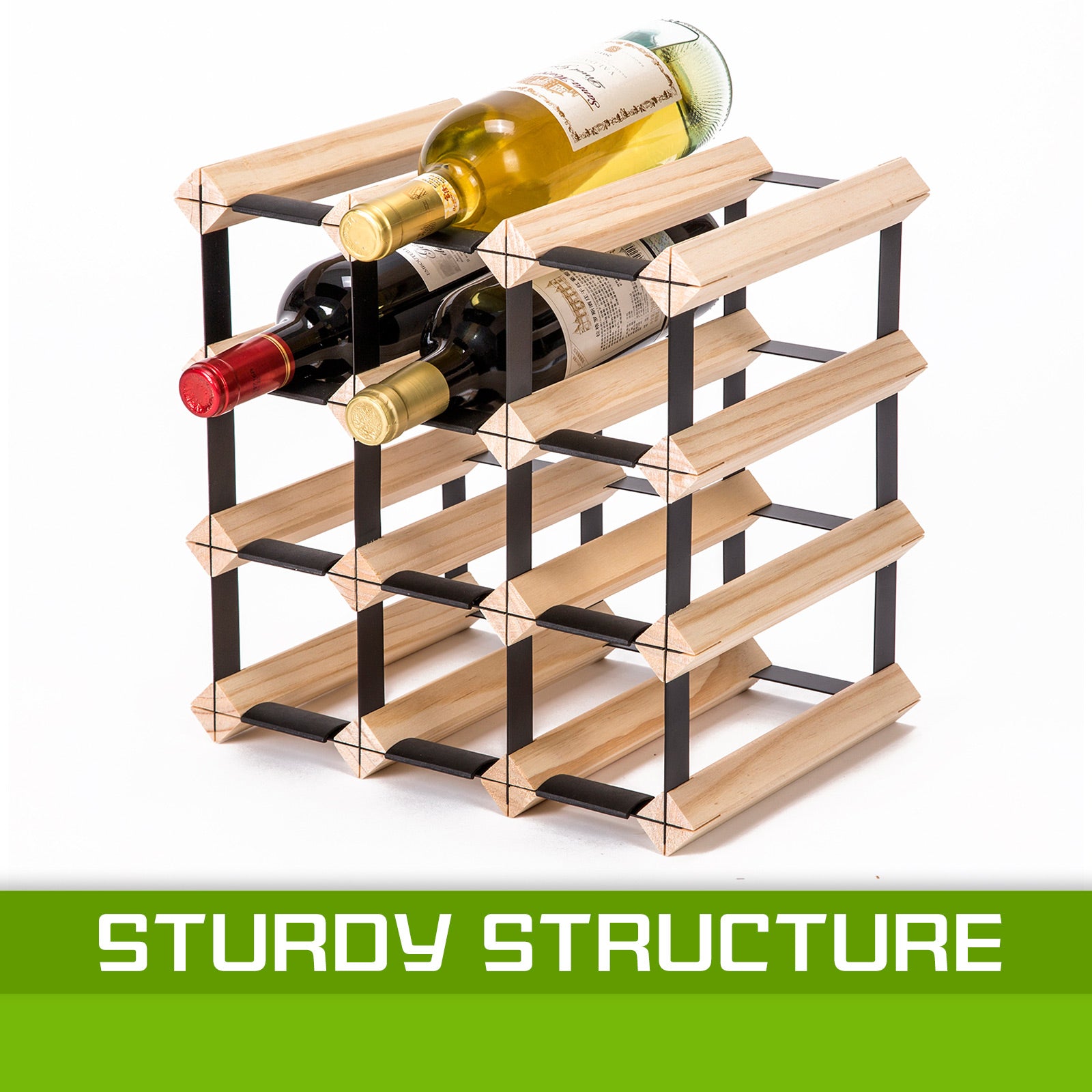 12 Bottle Wine Rack Wooden Wall Storage Cellar Organizer - Natural Homecoze
