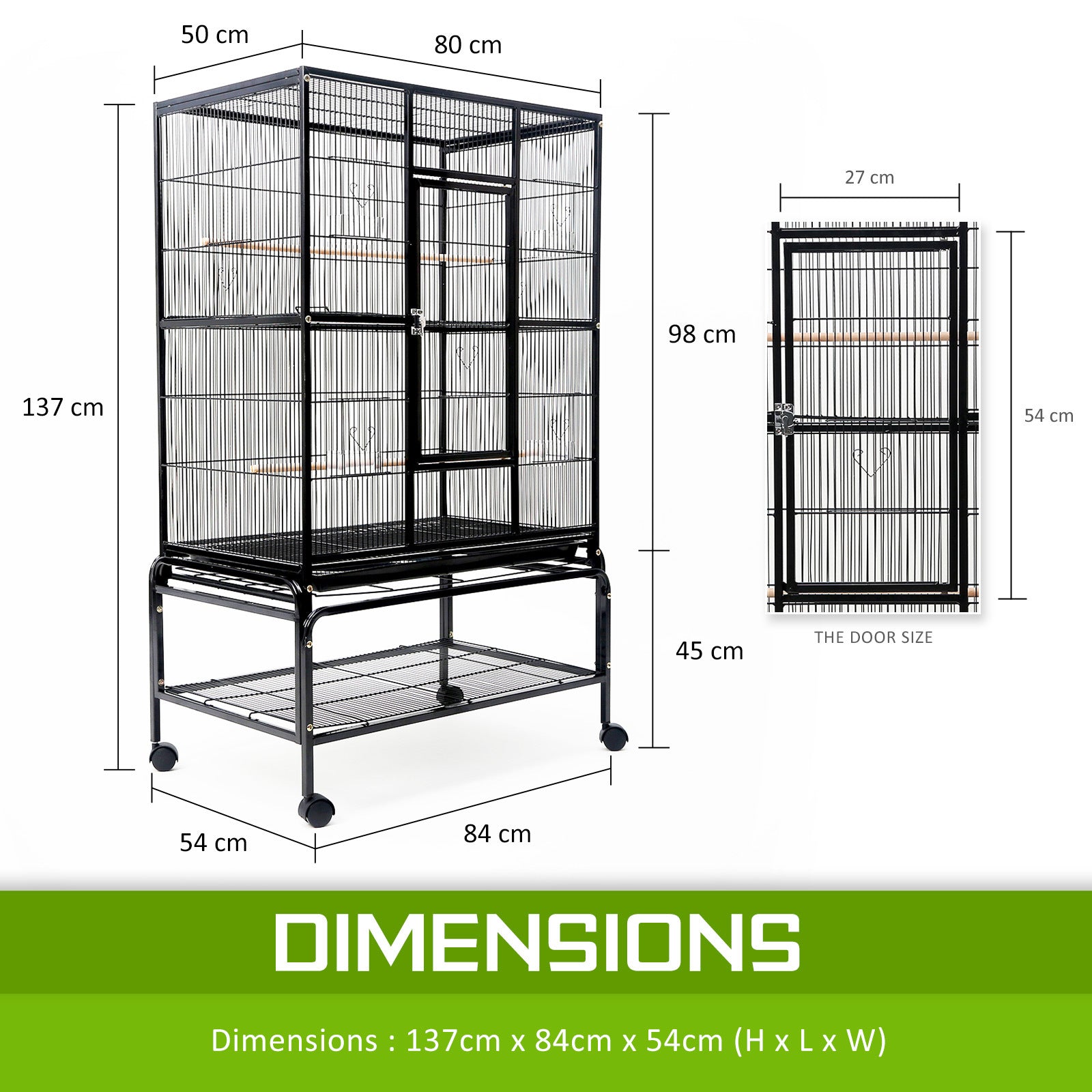 Large Heavy Duty Bird Cage Parrot Aviary with Wheels 137cm Homecoze