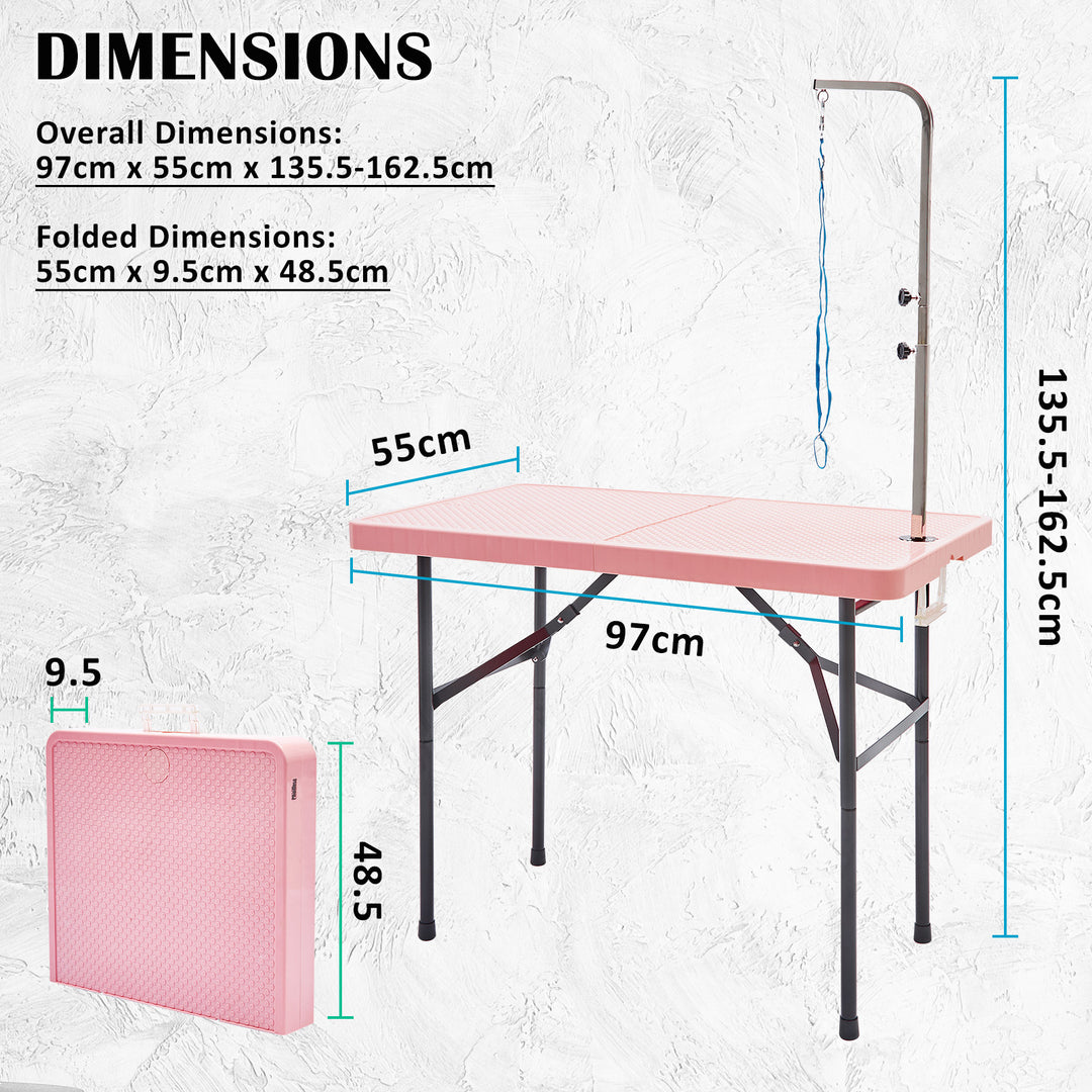 Pink Compact Pet Grooming Table for Cat/Dog Foldable with Carry Handle Homecoze