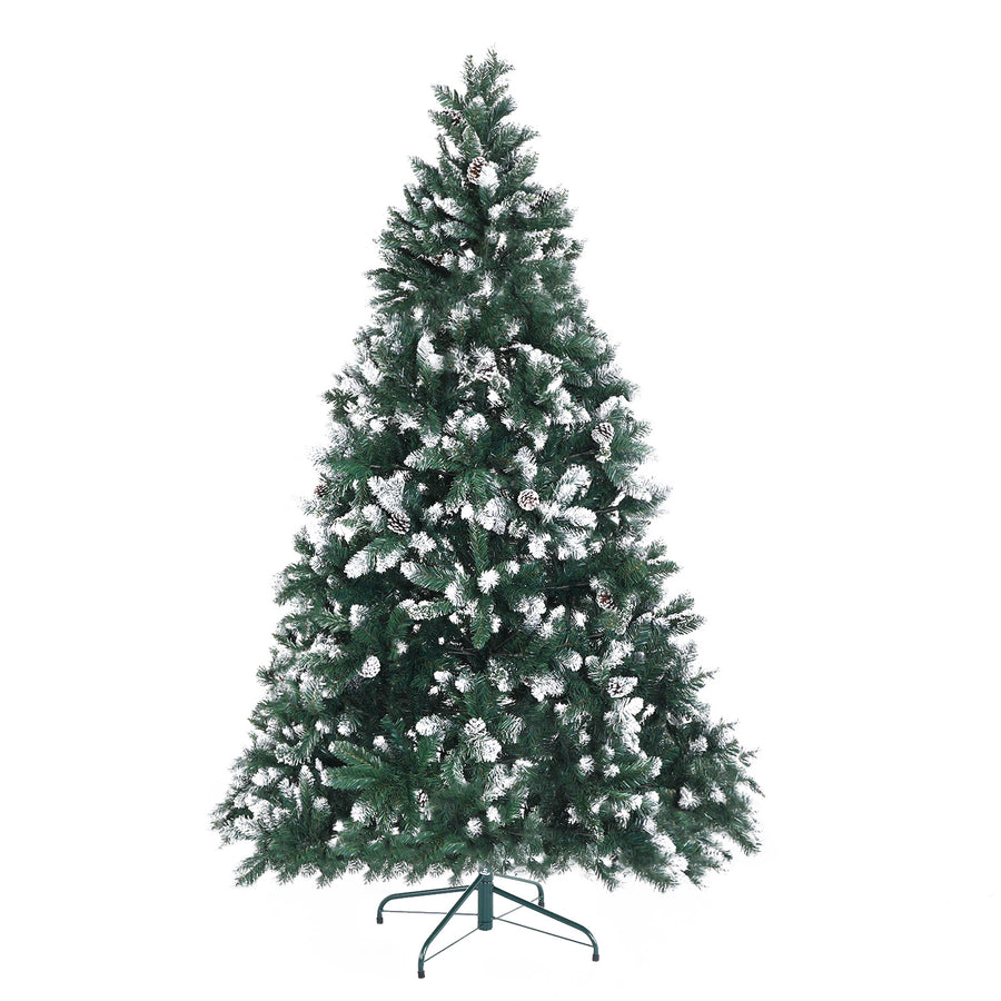 7FT (2.1m) Green Christmas Tree with Light Snow & Pinecones - 1290 Tips Homecoze
