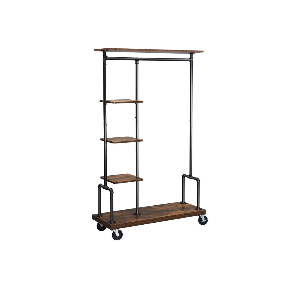 Modern Rustic Series Clothing Garment Rack with Shelving on Wheels Homecoze
