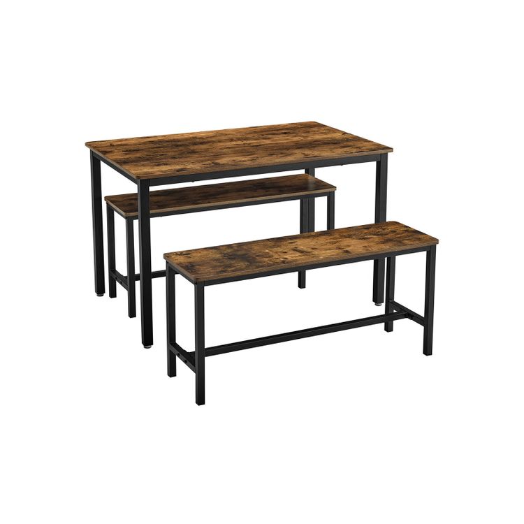 Modern Rustic Series Industrial Dining Table Set with 2 Bench Seats Homecoze