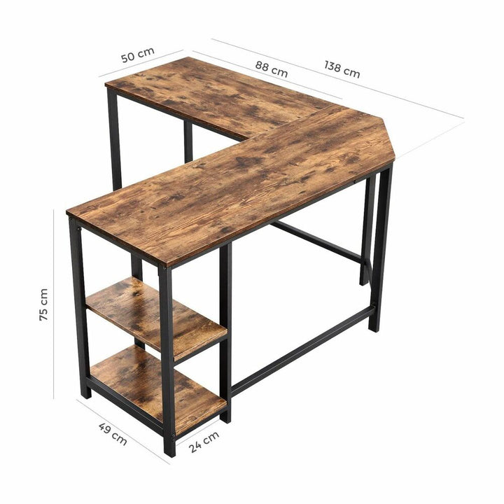 Modern Rustic Series L-Shaped Computer Study Home Office Desk with Shelves Homecoze