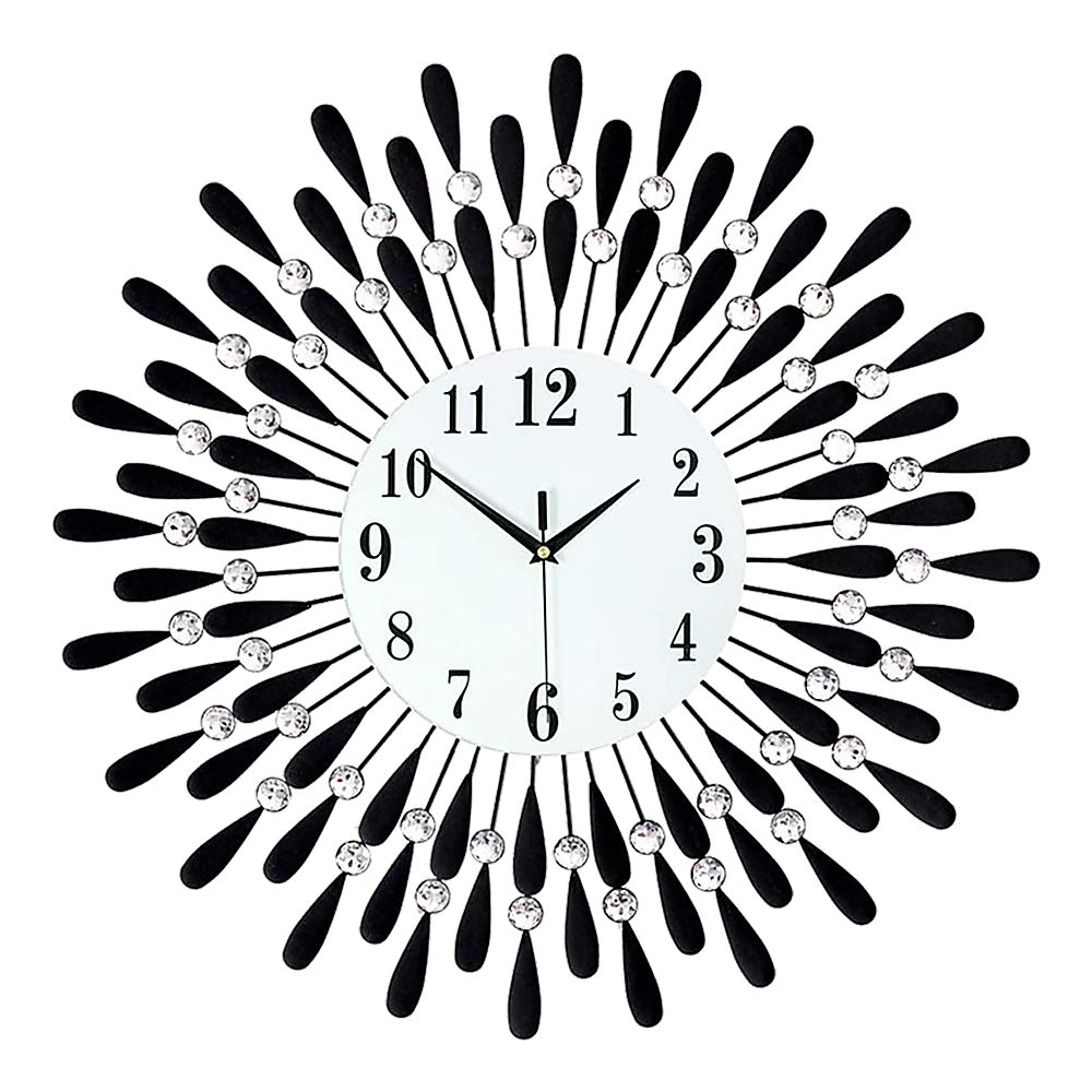 Large Modern 3D Crystal Wall Clock Luxury Art Metal Round Home Decor - Homecoze