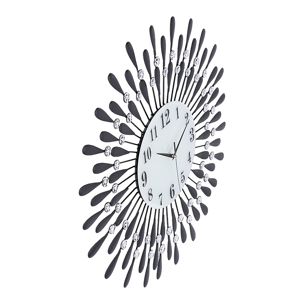 Large Modern 3D Crystal Wall Clock Luxury Art Metal Round Home Decor - Homecoze