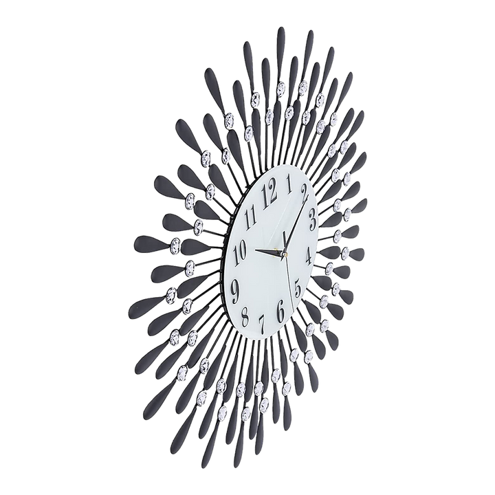 Large Modern 3D Crystal Wall Clock Luxury Art Metal Round Home Decor Homecoze