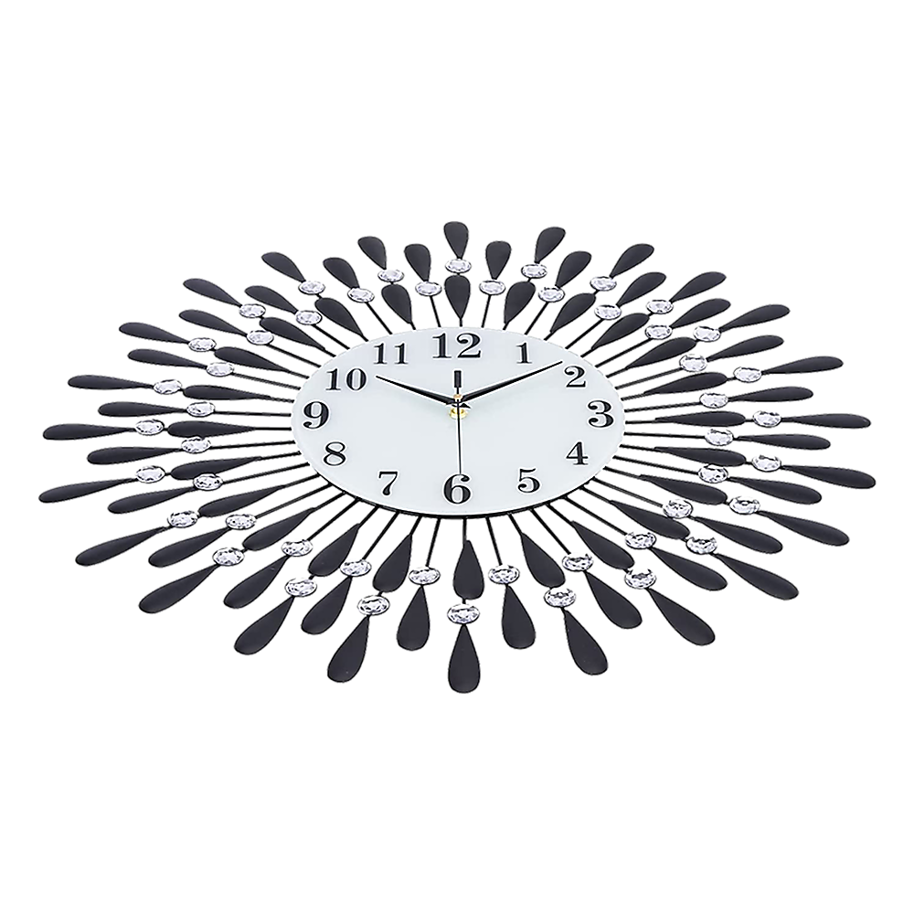 Large Modern 3D Crystal Wall Clock Luxury Art Metal Round Home Decor Homecoze