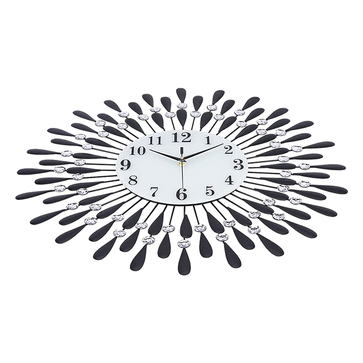 Large Modern 3D Crystal Wall Clock Luxury Art Metal Round Home Decor Homecoze