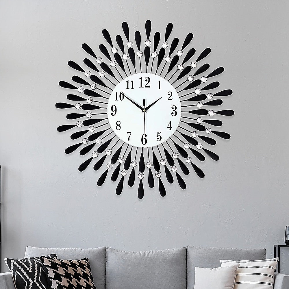Large Modern 3D Crystal Wall Clock Luxury Art Metal Round Home Decor - Homecoze