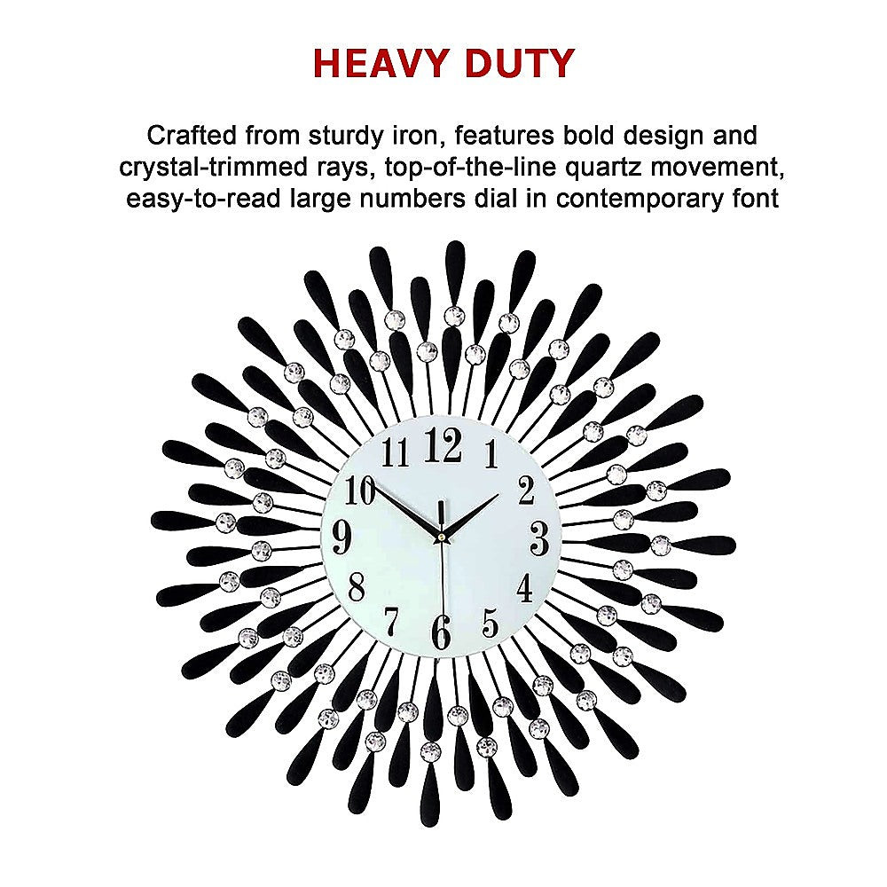 Large Modern 3D Crystal Wall Clock Luxury Art Metal Round Home Decor - Homecoze
