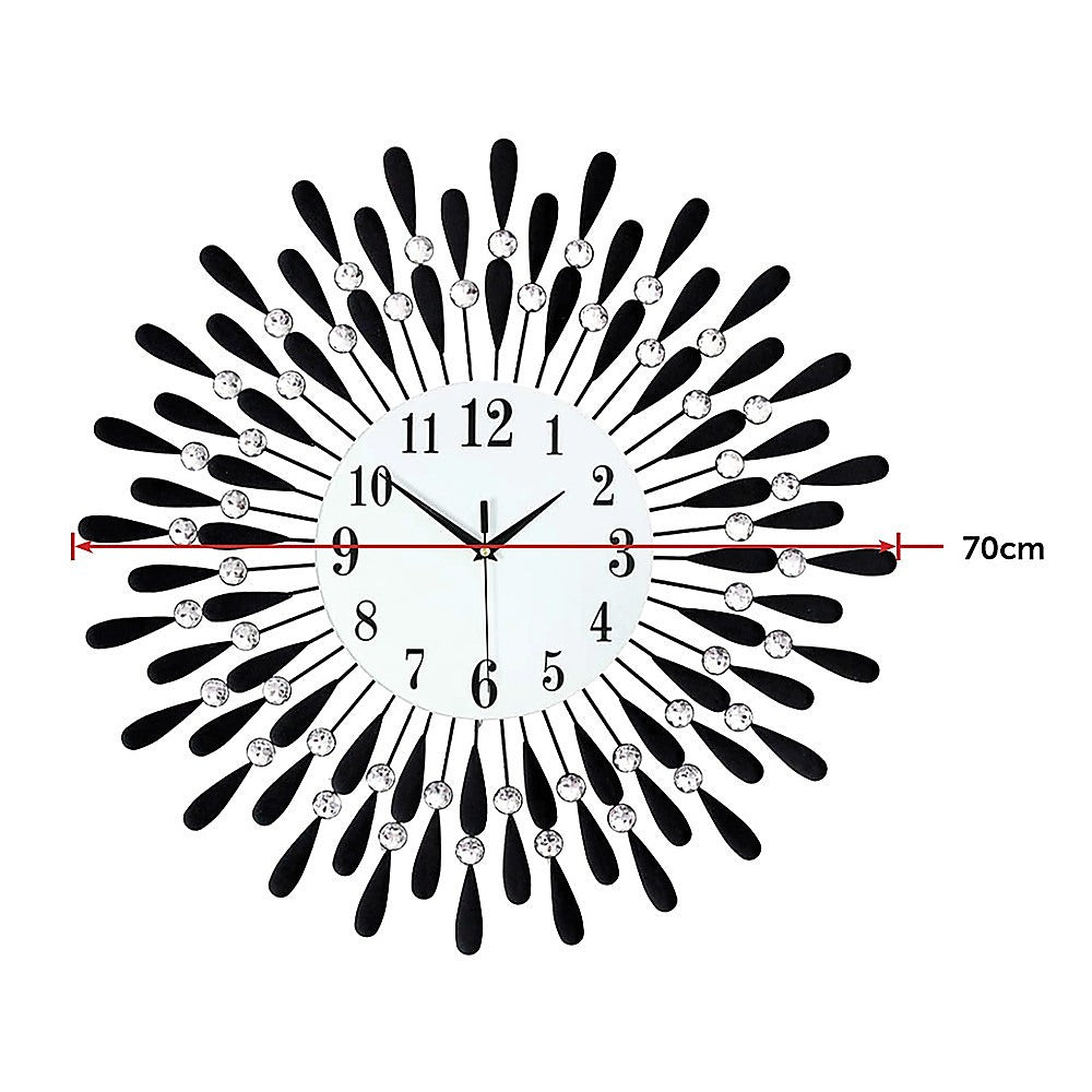 Large Modern 3D Crystal Wall Clock Luxury Art Metal Round Home Decor - Homecoze