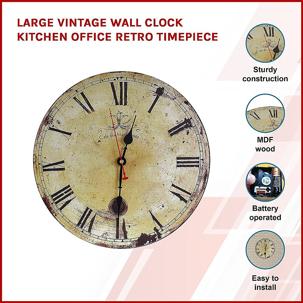 Large Vintage Wall Clock Kitchen  Office Retro Timepiece Homecoze