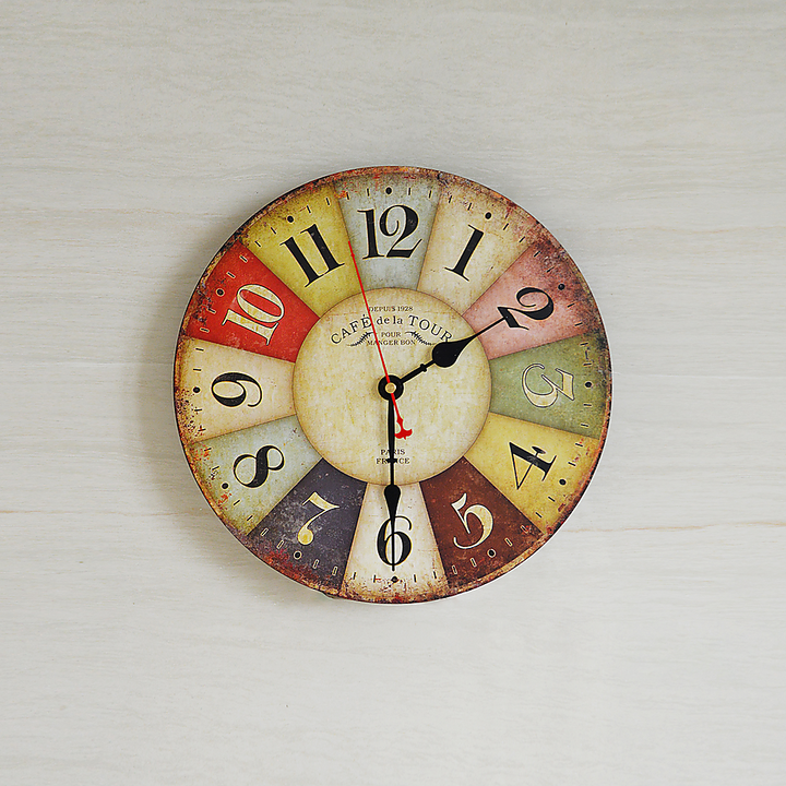 Large Colourful Wall Clock Kitchen  Office Retro Timepiece Homecoze