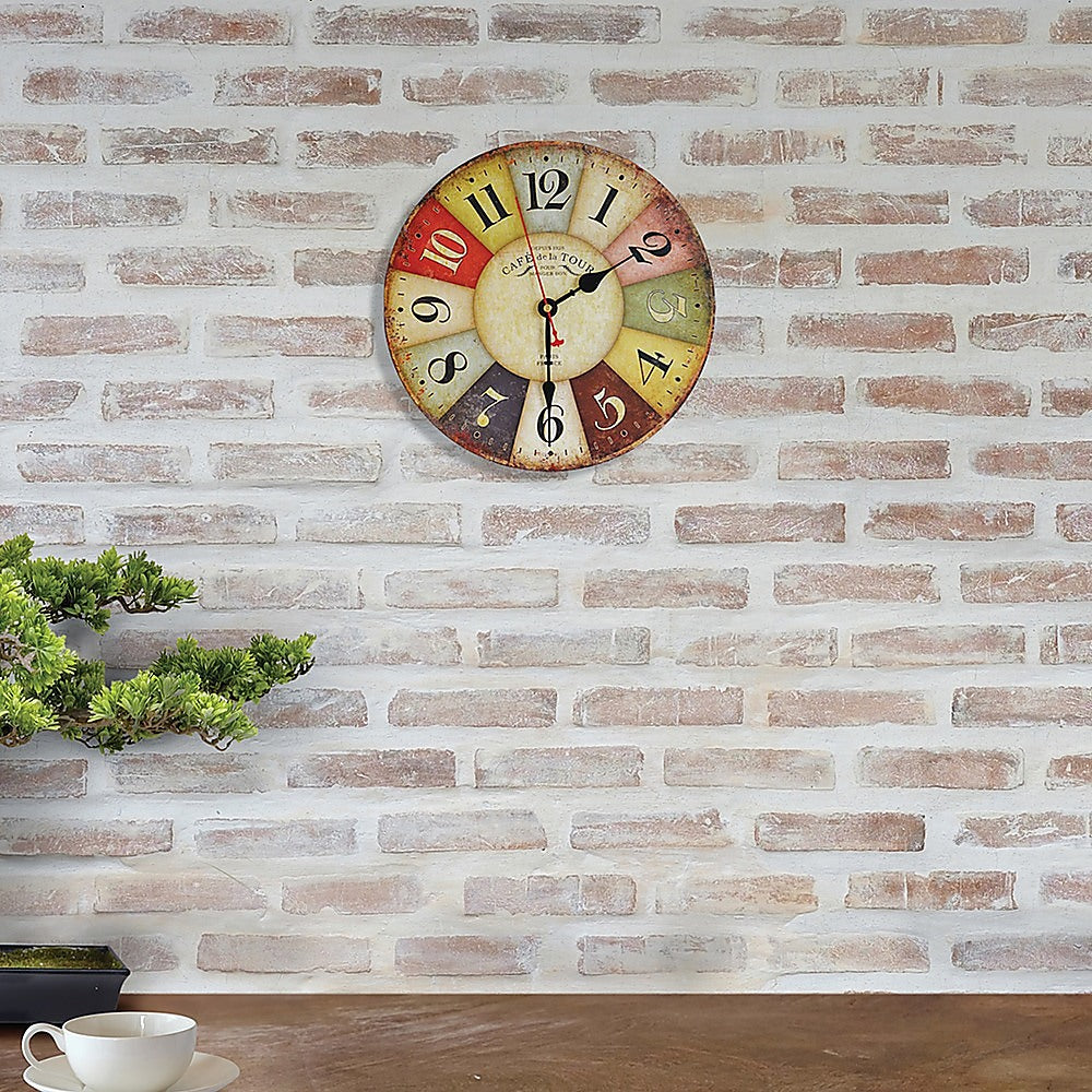 Large Colourful Wall Clock Kitchen  Office Retro Timepiece Homecoze