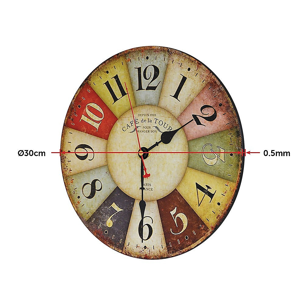 Large Colourful Wall Clock Kitchen  Office Retro Timepiece Homecoze