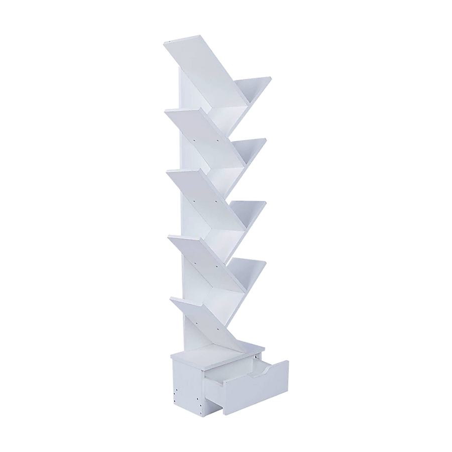 Bookshelf Unique Extra Large 9 Shelf ‘Tree’ Design - White Homecoze