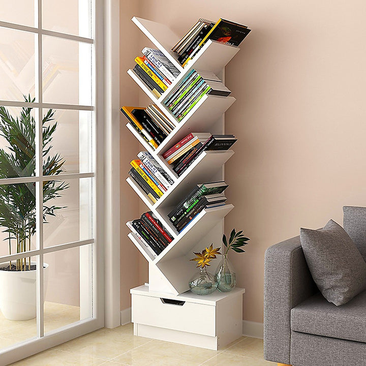 Bookshelf Unique Extra Large 9 Shelf ‘Tree’ Design - White Homecoze