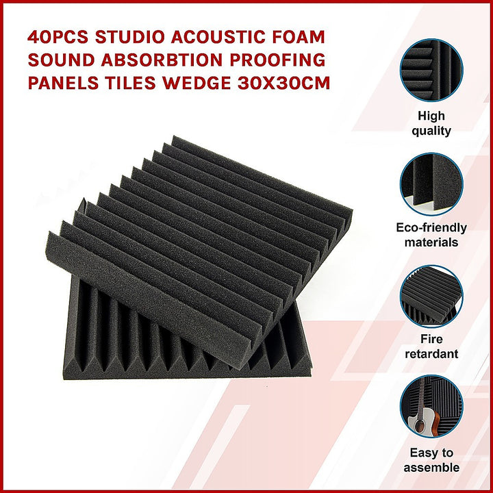 40pcs (3.6m2) Wedge Acoustic Foam Sound Absorption Studio Panels - 30 x 30cm Homecoze