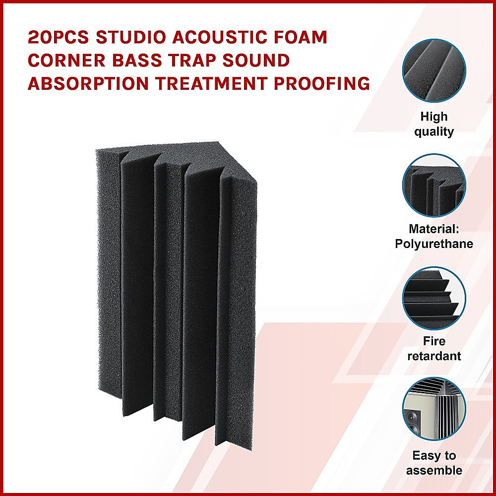 20pcs Corner Acoustic Foam Sound Absorption Studio Panels - 12 x 12 x 24cm Homecoze