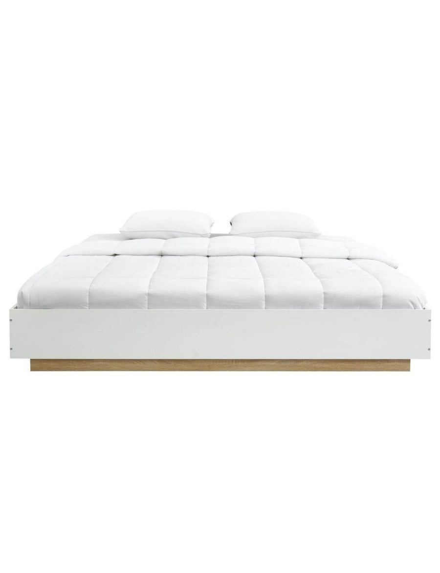 White & Oak Contemporary Wooden Bed Base - King Homecoze