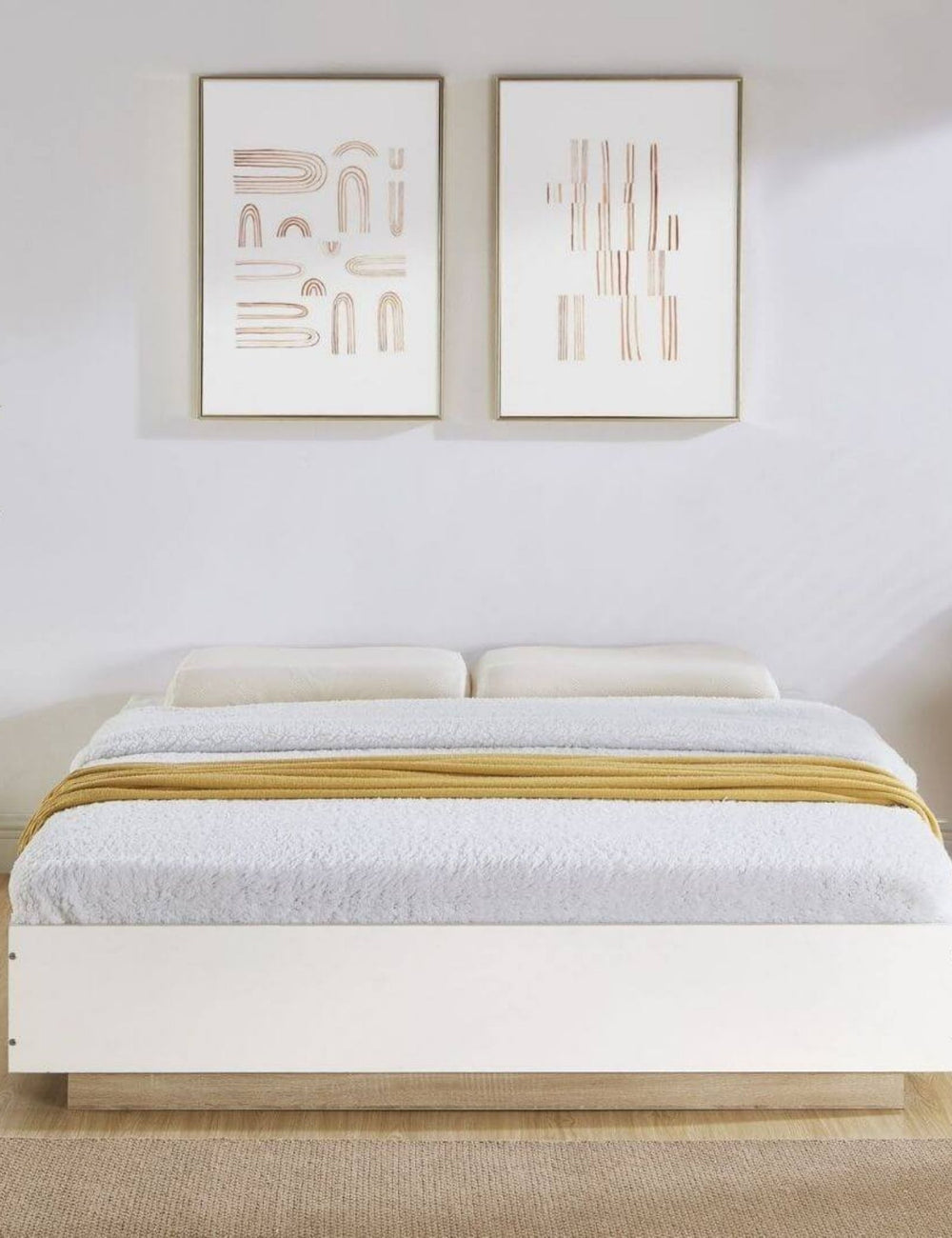 White & Oak Contemporary Wooden Bed Base - King Homecoze