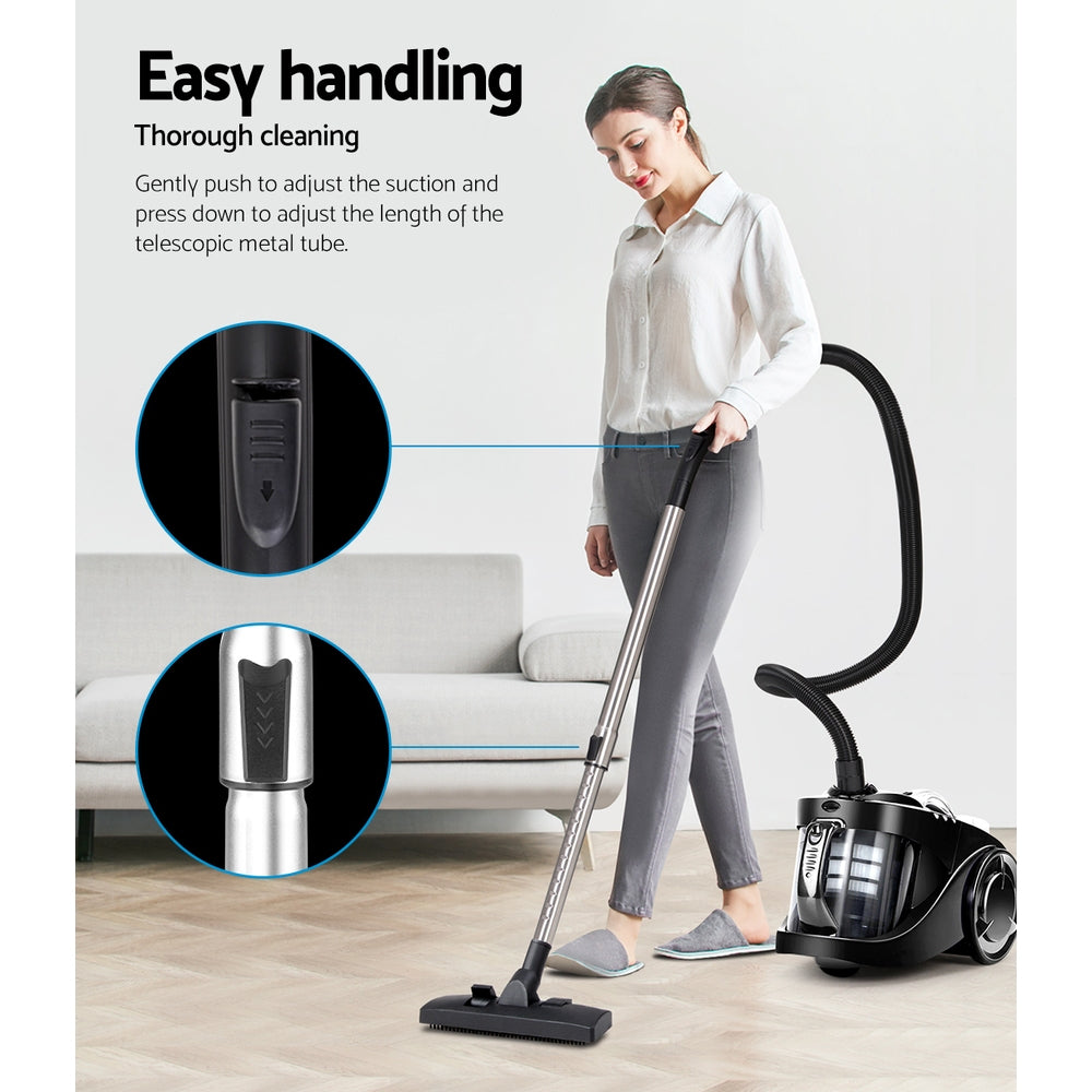 Bagless 2200W Cyclone Vacuum Cleaner with HEPA Filter - Black Homecoze
