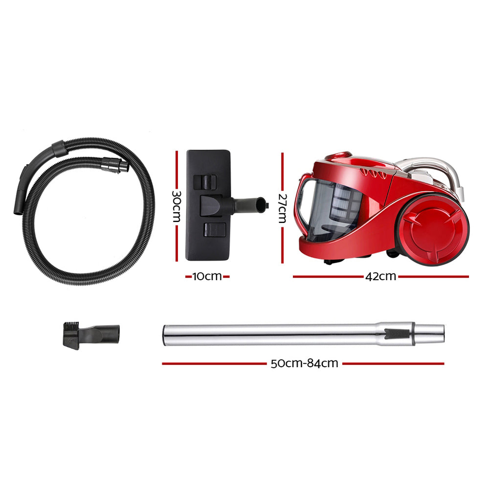 Bagless 2200W Cyclone Vacuum Cleaner with HEPA Filter - Red Homecoze