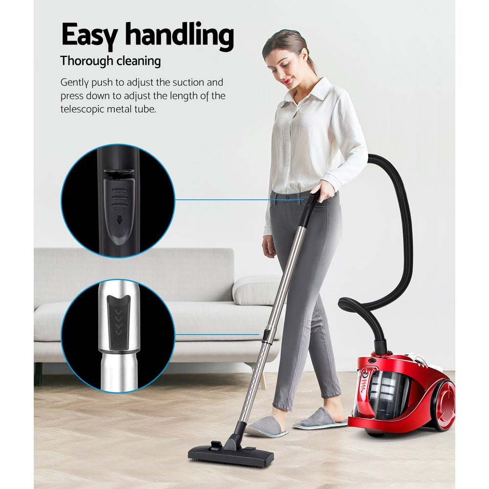 Bagless 2200W Cyclone Vacuum Cleaner with HEPA Filter - Red Homecoze