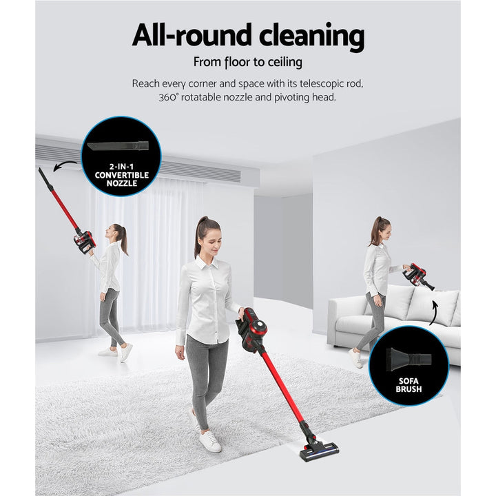 Handheld 250W Cordless 2-Speed Stick Vacuum Cleaner with HEPA Filter - Red Homecoze