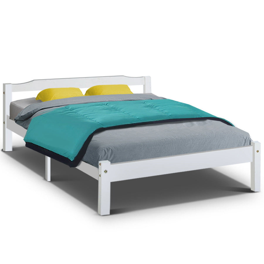 Wooden Bed Frame Mattress Base - White Double Homecoze