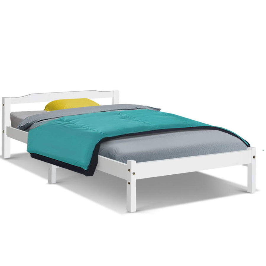 Wooden Bed Frame Mattress Base - White Single Homecoze