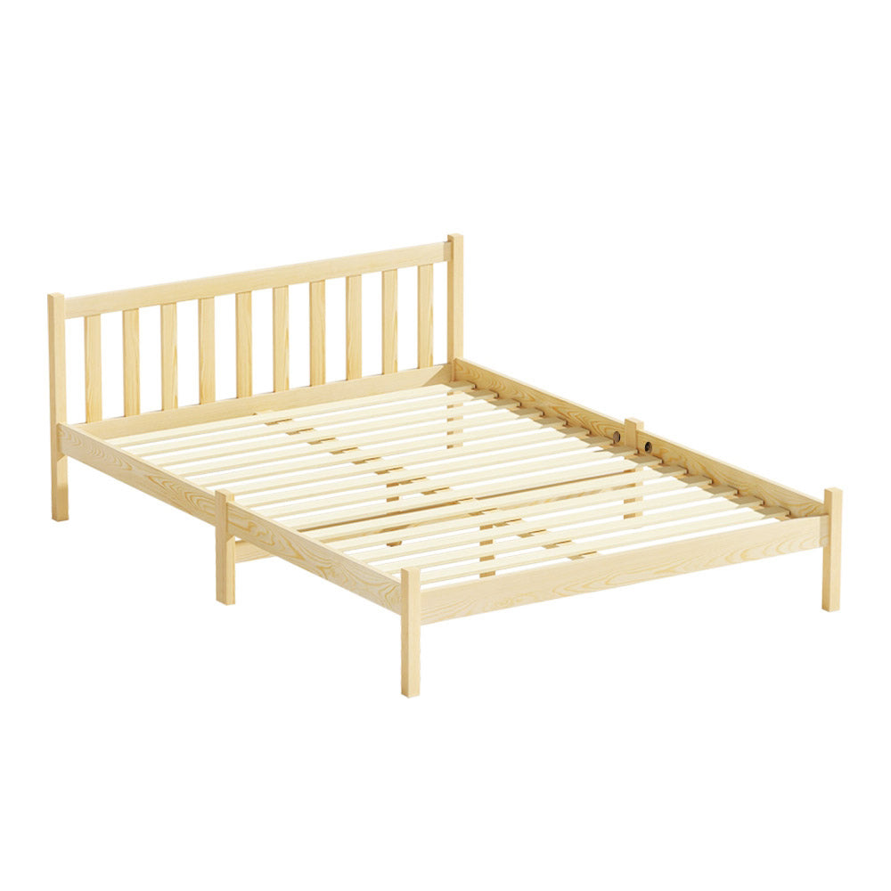 Double Size Classic Natural Pine Wood Bed Frame - Oak Homecoze
