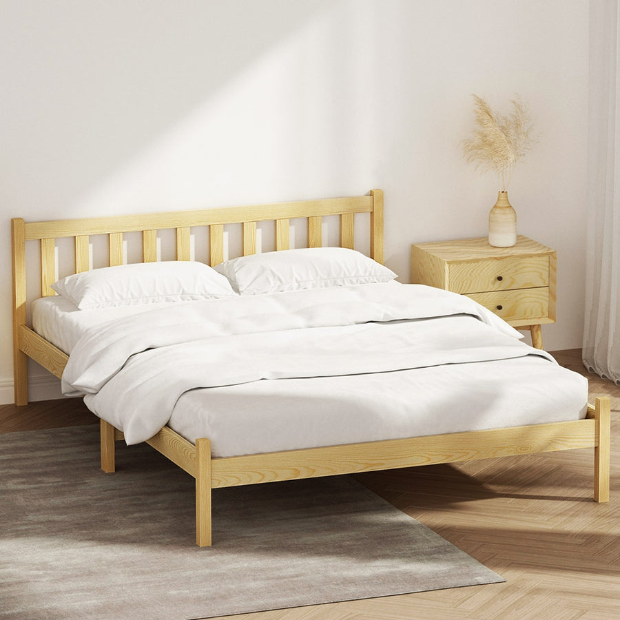 Double Size Classic Natural Pine Wood Bed Frame - Oak Homecoze