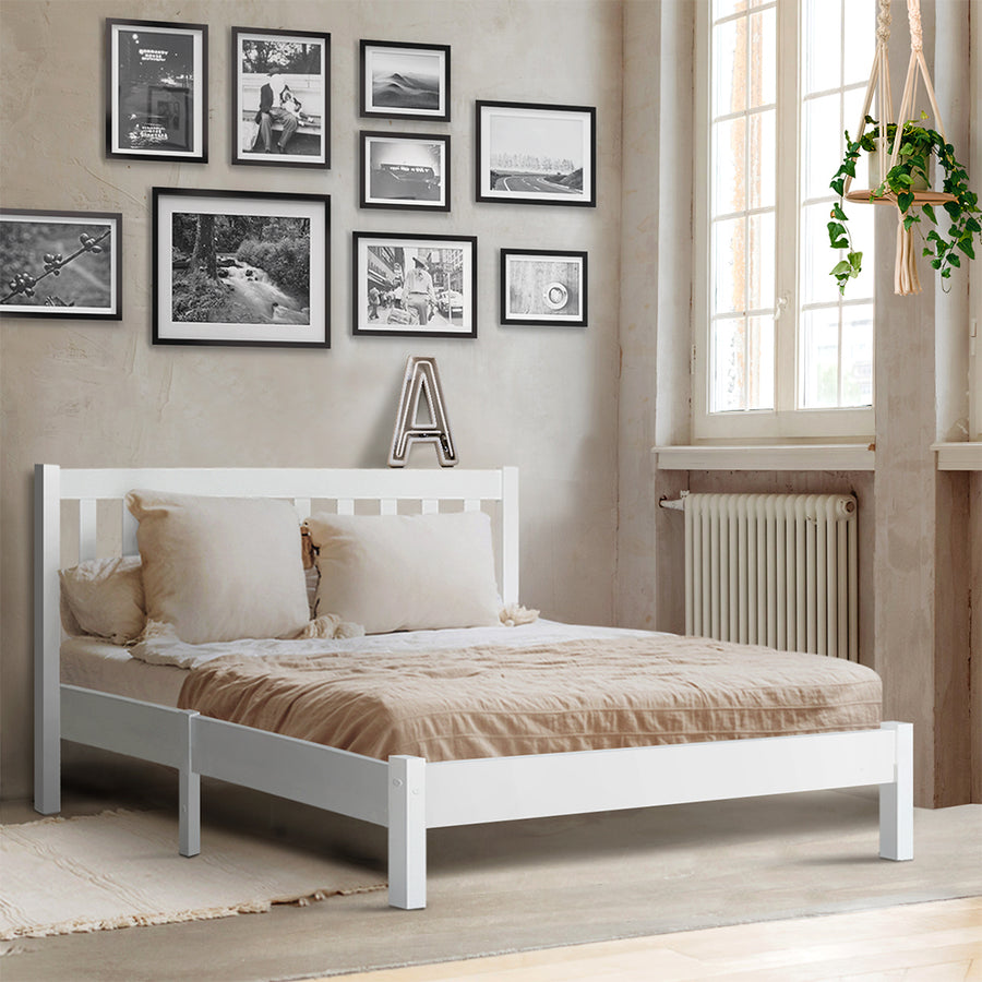 Double Wooden Bed Frame - White Homecoze