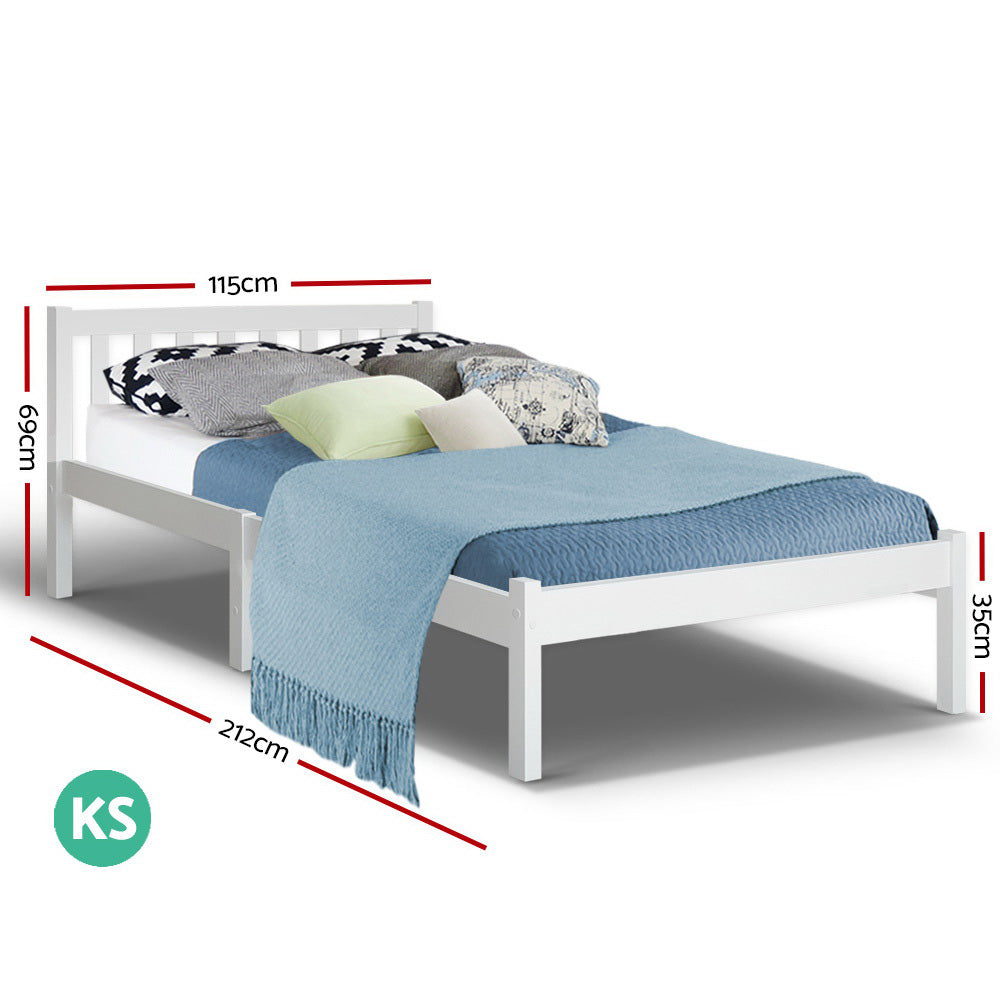 King Single Size Classic Natural Pine Wood Bed Frame - White Homecoze