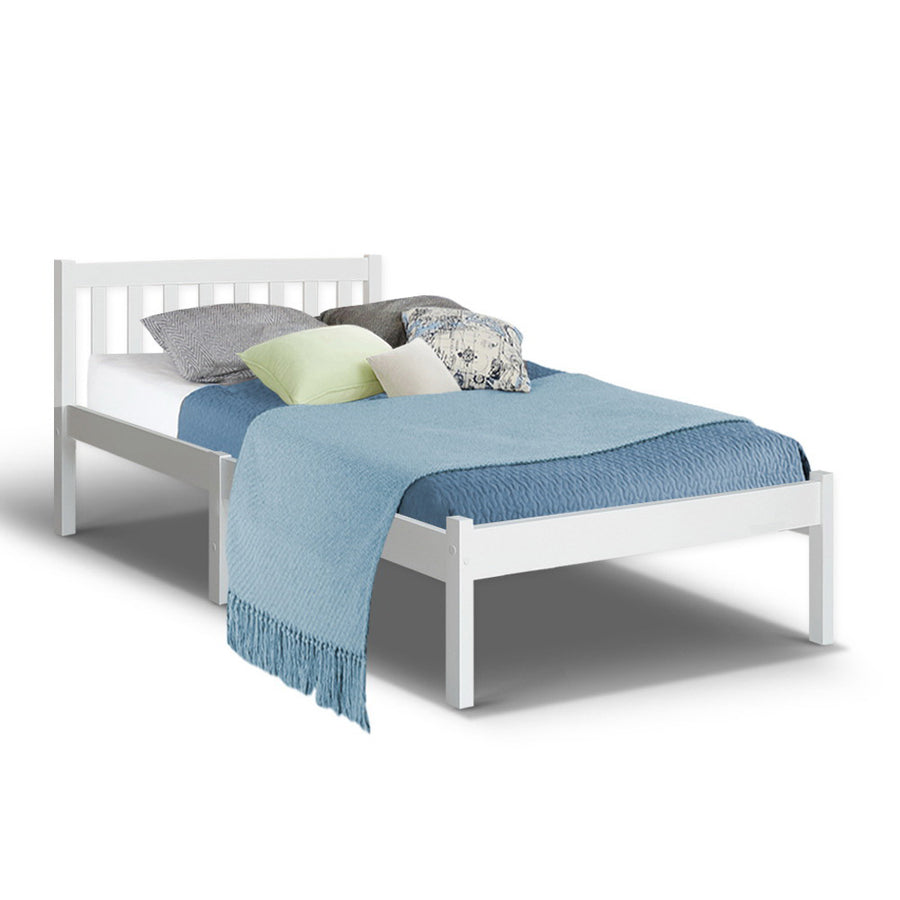 Single Wooden Bed Frame - White Homecoze